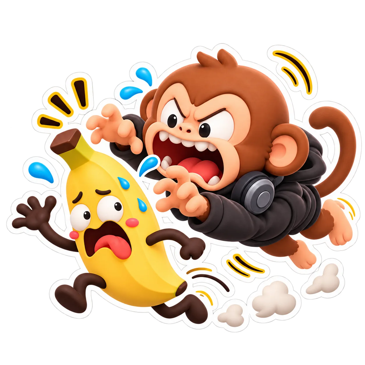 Davik the monkey chases a panicked banana